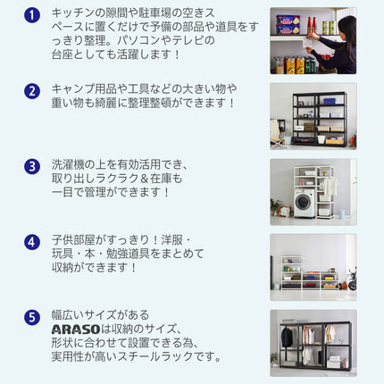 ARASOスチールラック ２段×幅×奥行（選択可能）×高さ120 インテリア棚 シェルフ