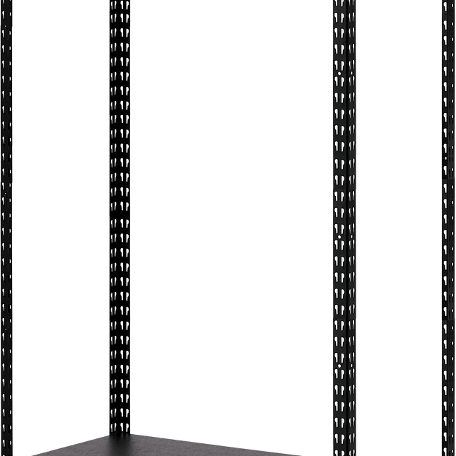 高さ210cm 2段 分割して使えるメタルラック ブラック外観。支柱を分けて120cm作業台として活用。あらゆる隙間に『必然のシンデレラフィット』を叶えるスチール収納。