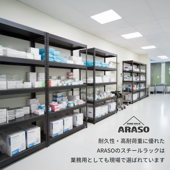 ARASO スチールラック 60cm 高さ 2段｜医療現場や倉庫のバックヤードでも選ばれるプロ仕様。耐久性と高耐荷重を兼ね備えた業務用品質で、床置き物資の整理や作業台下スペースに『必然のシンデレラフィット』を叶えるローラック。