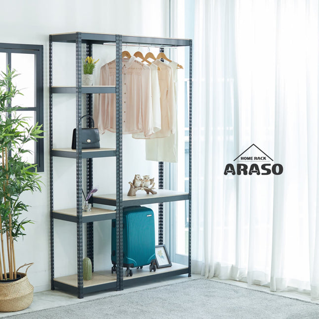 ARASO スチールラック 60cm 高さ 2段｜クローゼット内の衣装下デッドスペースやハンガーラック下の収納に最適なロータイプ。業務用品質の頑丈構造で、重いスーツケースや衣装ケースも『必然のシンデレラフィット』で綺麗に整理。