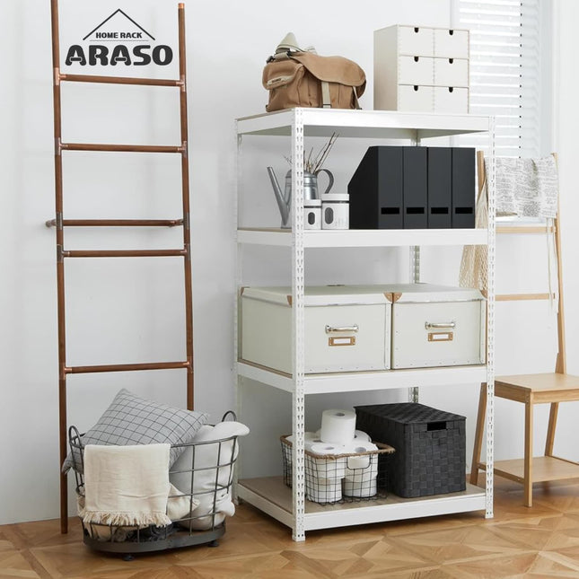 ARASO スチールラック 60cm 高さ 2段｜ナチュラルな部屋に溶け込むホワイトフレームのロータイプ。リビングの小物整理やサニタリーのストック棚として、業務用品質の頑丈さと清潔感で『必然のシンデレラフィット』を叶える。