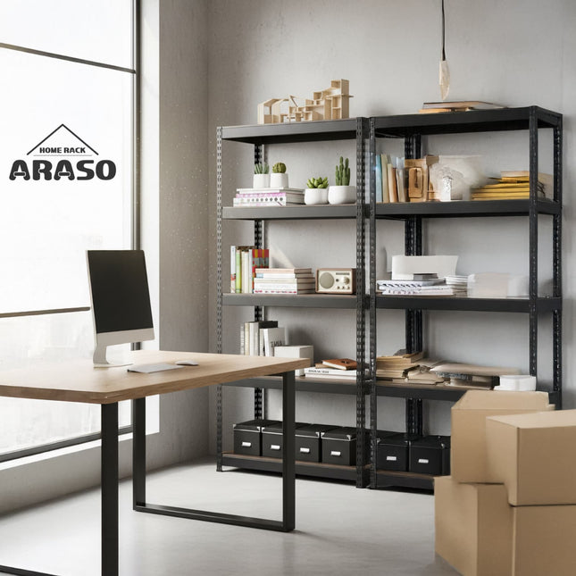 ARASO スチールラック 3段 高さ60cm テレワーク・オフィス書斎設置例｜PCデスクの真下（アンダーデスク）やデスクサイドに高さ60cmローラックを設置し、プリンターや書類を機能的に収納。作業スペースを広げて仕事効率を高めるスチールシェルフ。