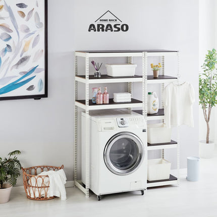 ARASOスチールラック ランドリーラック活用事例 洗濯機上のデッドスペース収納 白フレーム