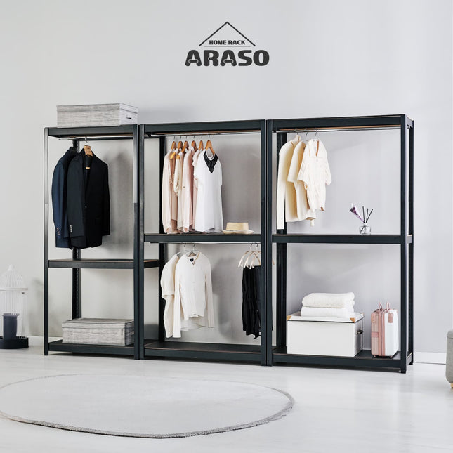 ARASOスチールラック 大容量ワードローブ構築例 連結してウォークインクローゼット風に収納 高さ180cm