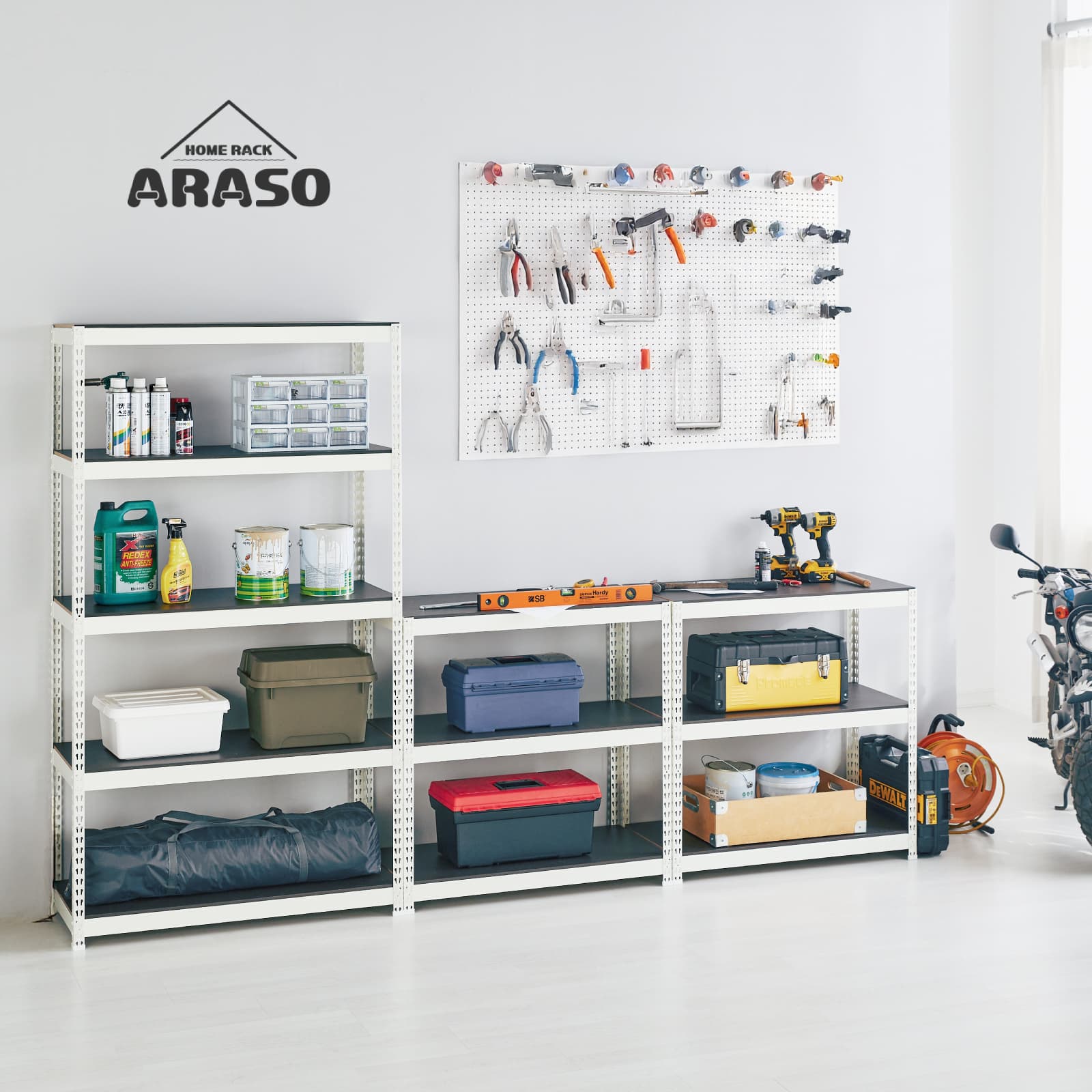ARASO スチールラック 5段 高さ150cm 2分割可能タイプ｜送料無料