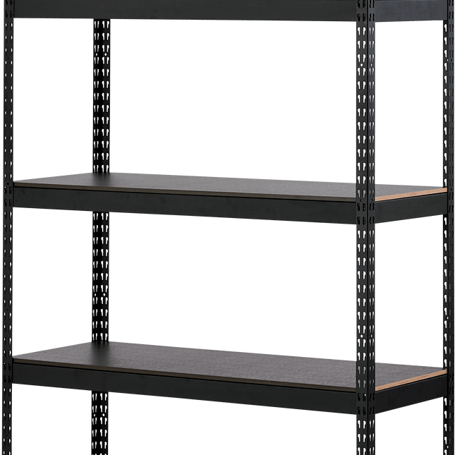 ARASO 5段 高さ180cm スチールラック（ブラック）。棚板1枚100kgの高耐荷重を誇る業務用品質なメタルラック。法人導入に最適なインボイス対応の頑丈な5段棚。