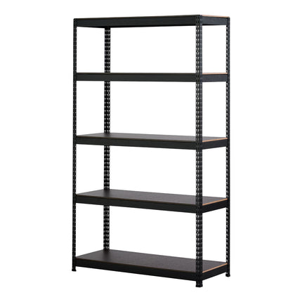ARASO 業務用品質スチールラック 5段 210cm ブラック。業務用レベルの耐荷重100kgを誇る、高さ210cmの大容量壁面収納シェルフ。設置スペースの幅に10cm単位でジャストフィット。