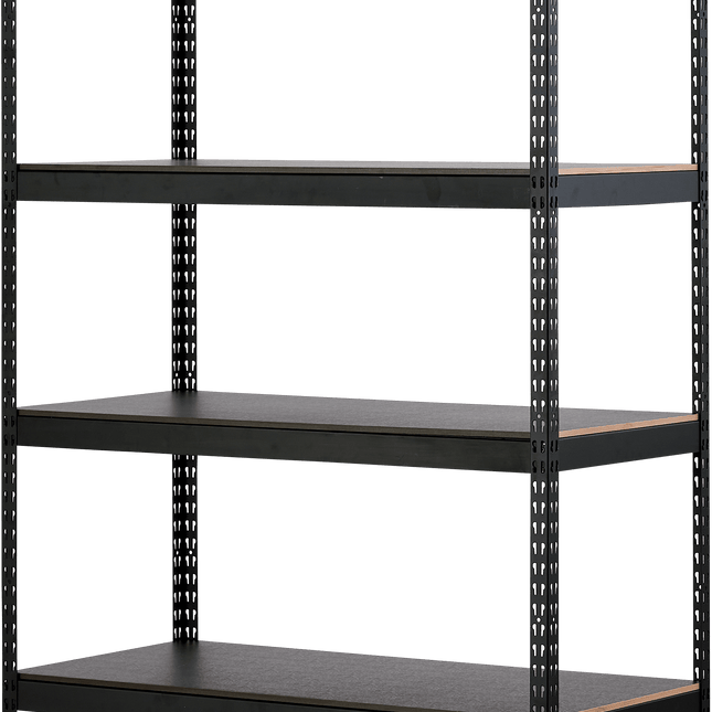 高さ180cm 6段 ブラック 分割支柱タイプ 全景｜スチールラック 分割して使うことで1.2mと0.6mの2台に。1.8mのハイタイプでも抜群の安定感を誇るARASO。業務用品質な強度と仕分け力を兼ね備えた頑丈モデル。
